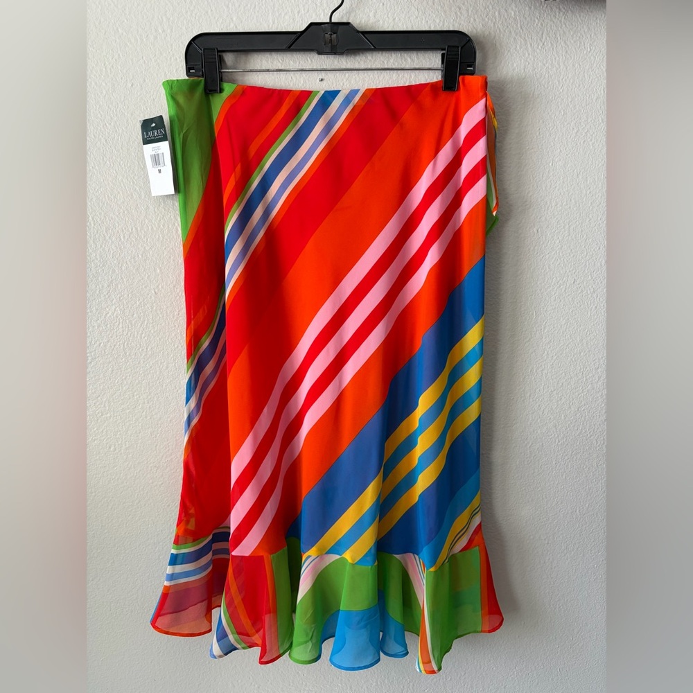 NWT Ralph Lauren Chiffon Variegated Striped Georgette Ruffle Skirt Women Medium - Picture 2 of 12